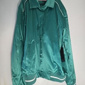 NWT Forever 21 Satin Varsity Bomber Jacket, Small, Green 💚